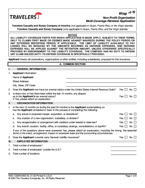 Travelers Wrap Non Profit Multi Coverage Renewal Application  Form