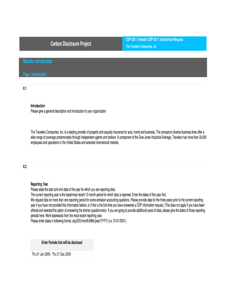 Carbon Disclosure Project Travelers  Form