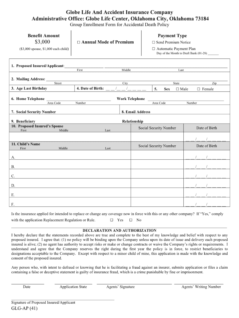 Globe Life Insurance Application  Form