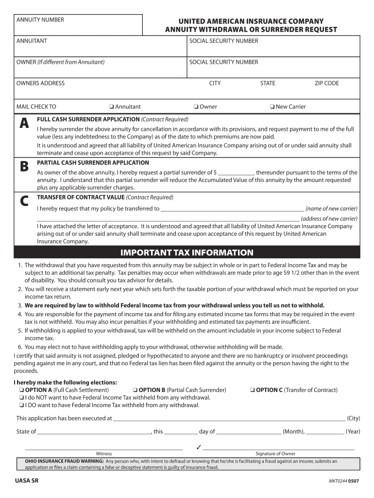 UASA SR 0507 Indd  United American Insurance Company  Form