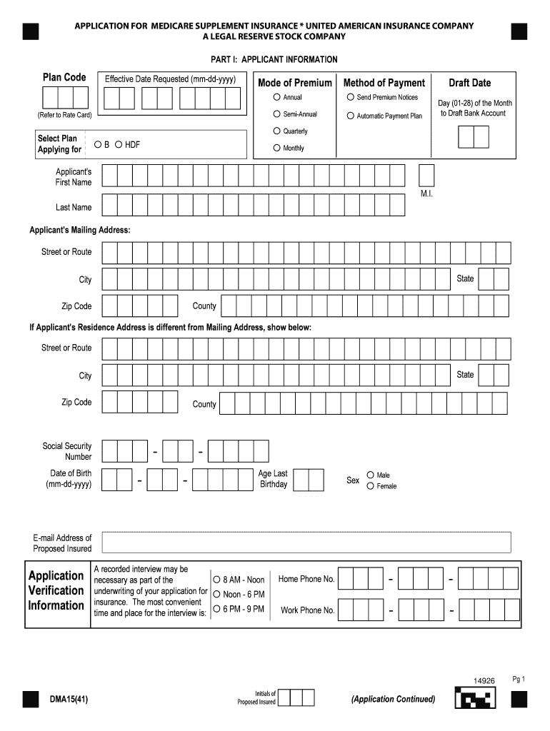 DMA15 41 United American Insurance Company  Form