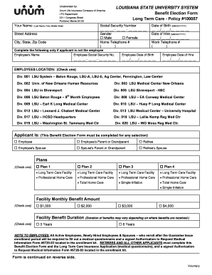 LOUISIANA STATE UNIVERSITY SYSTEM Benefit Election Form Long Term