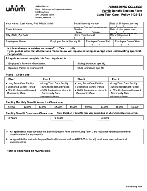 HEIDELBERG COLLEGE Family Benefit Election Form Long Unum