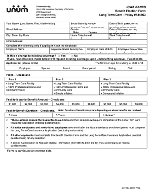 IOWA BANKS Benefit Election Form Long Term Care Unum