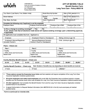 CITY of BEVERLY HILLS Benefit Election Form Long Term Unum