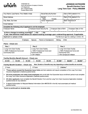 JOHNSON OUTDOORS Benefit Election Form Long Term Unum