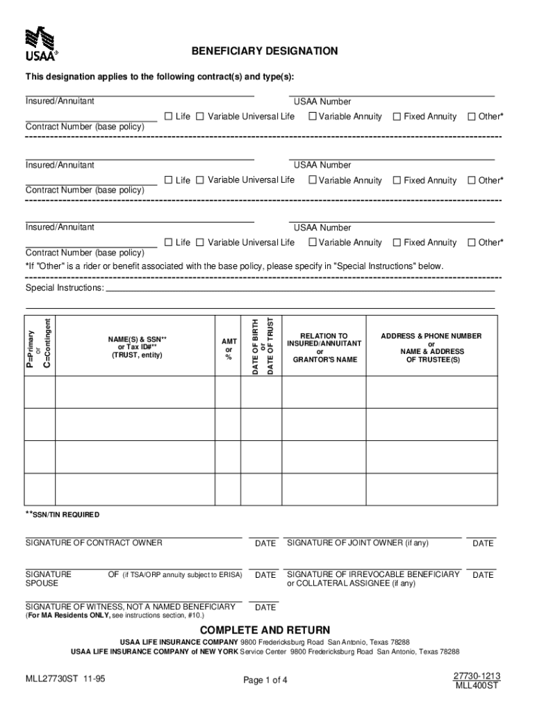  Usaa Beneficiary Form 1995-2024
