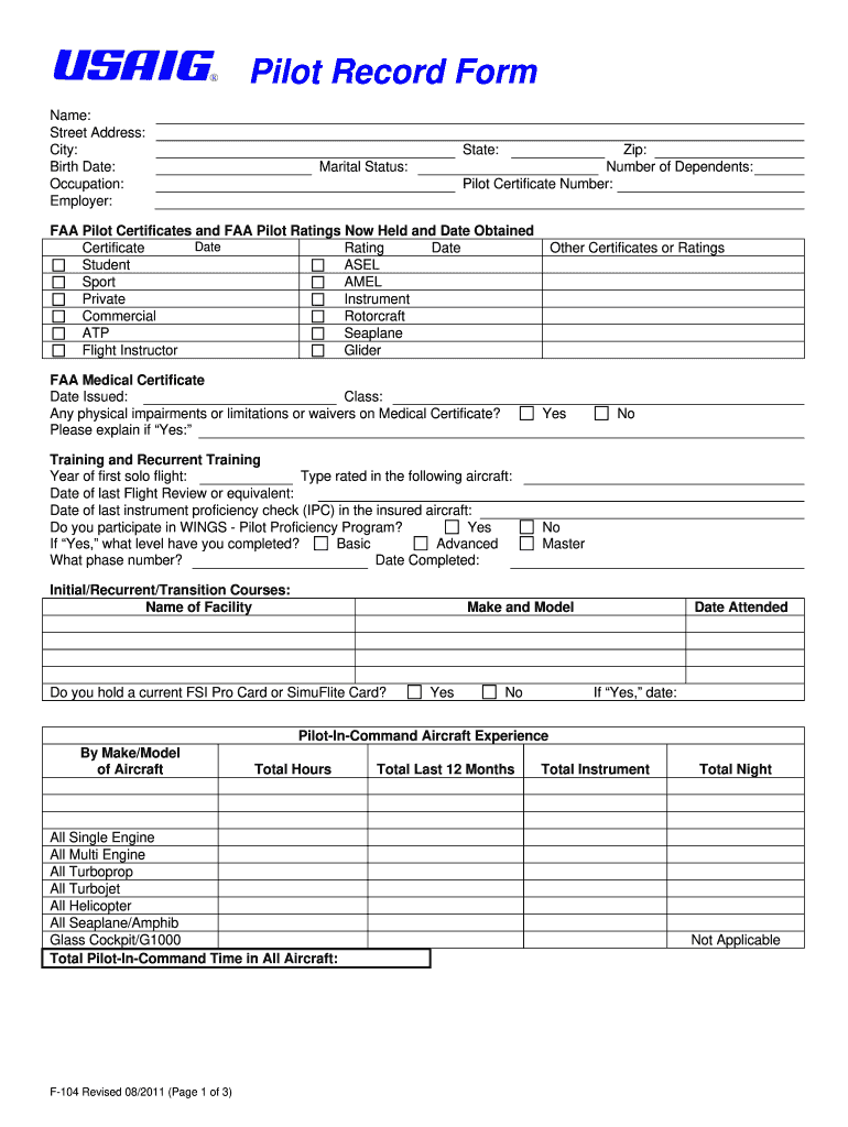  Usaig Pilot Form 2011-2024