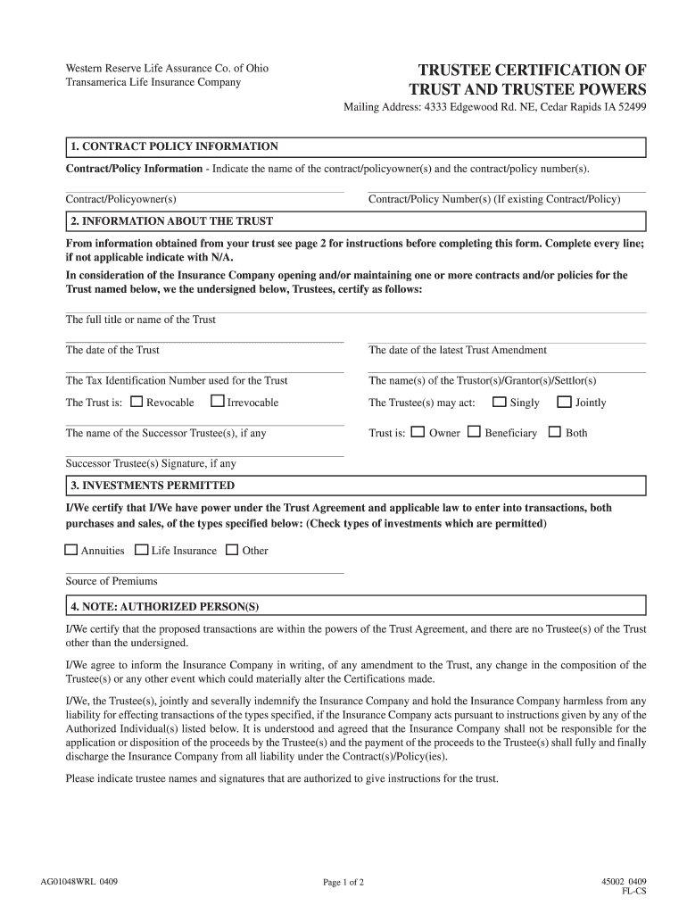 Trust Certification Form