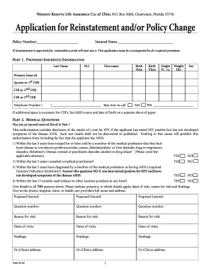 Western Reserve Life Reinstatement Forms