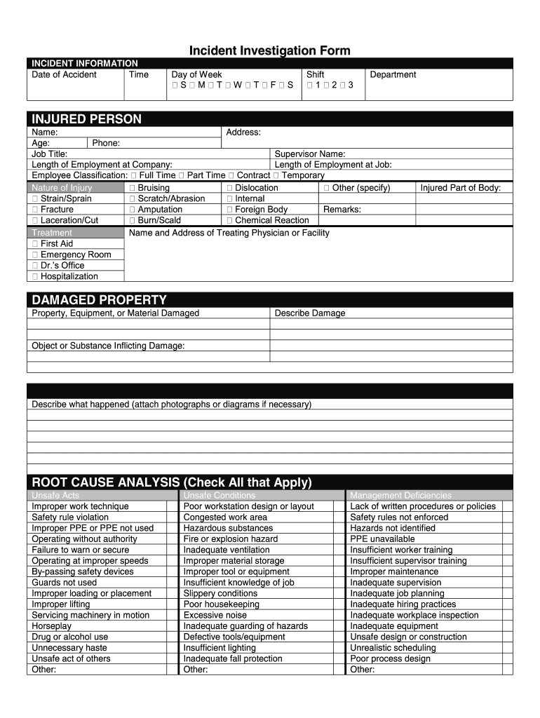 Investigation Form Template