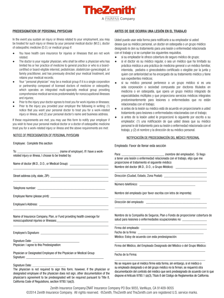 BEFORE a WORKPLACE INJURY OCCURS You May Use This Form to Notify Your Employer If You Wish to Have Your Personal Medical Doctor