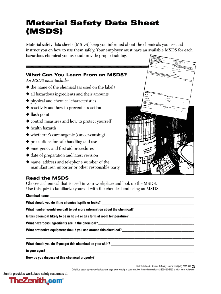 Blank Msds Template Word  Form