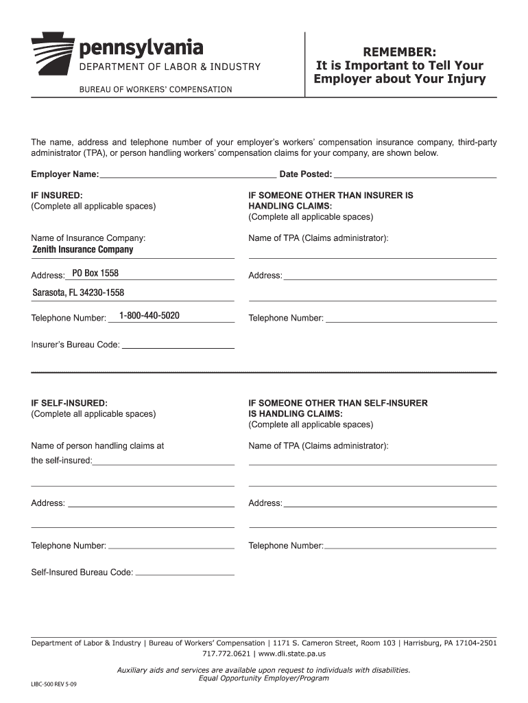  Workers Comp Form Libc 500 2009