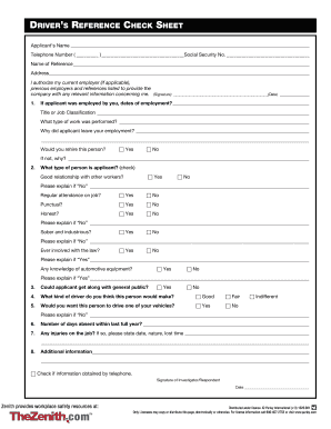 DRIVER&#039;S REFERENCE CHECK SHEET  Form
