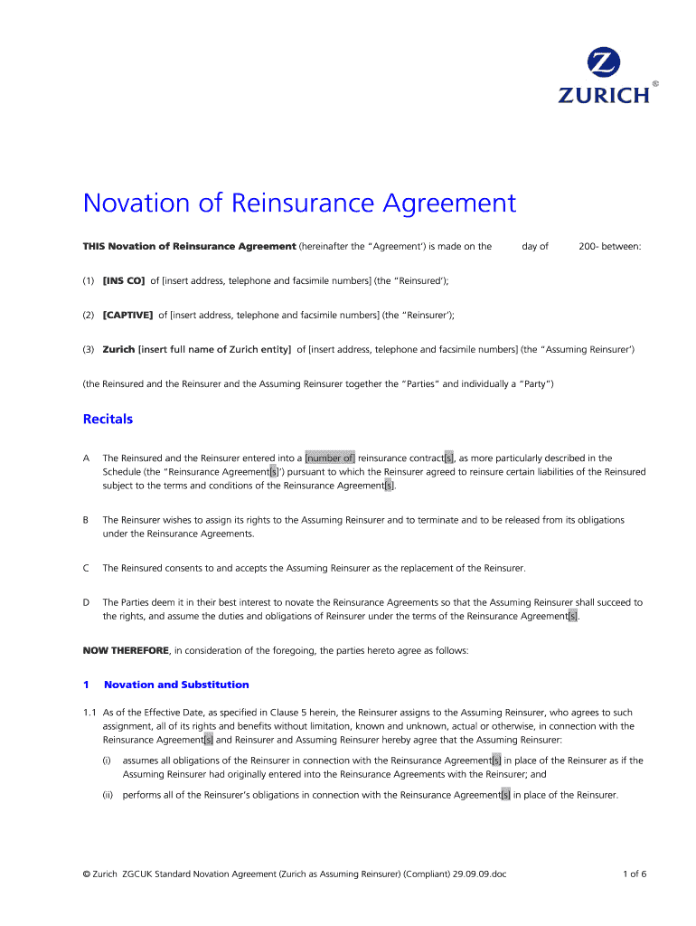 Novation in Reinsurance Form