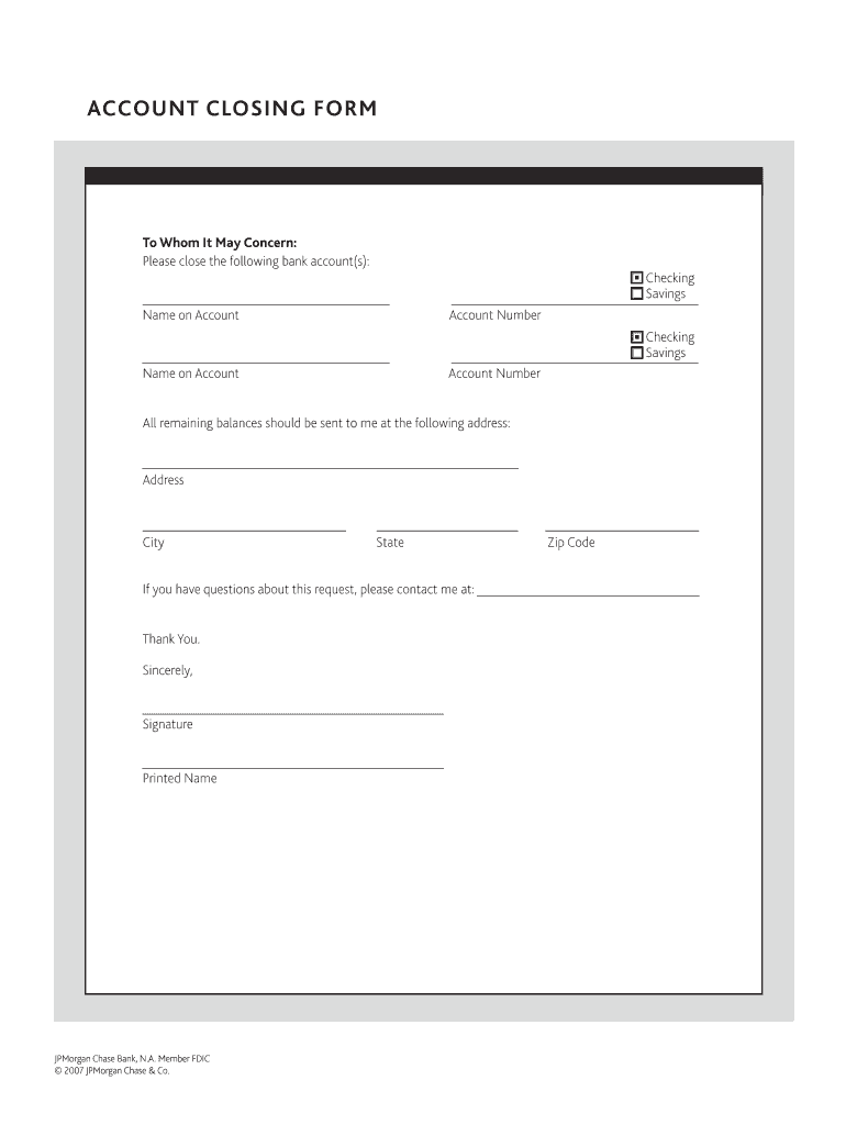 Chase Account Closing Form