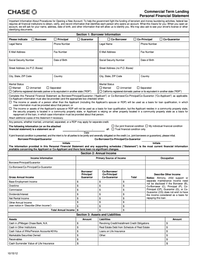  How to Complete a Chase Personal Financial Statement Form 2011