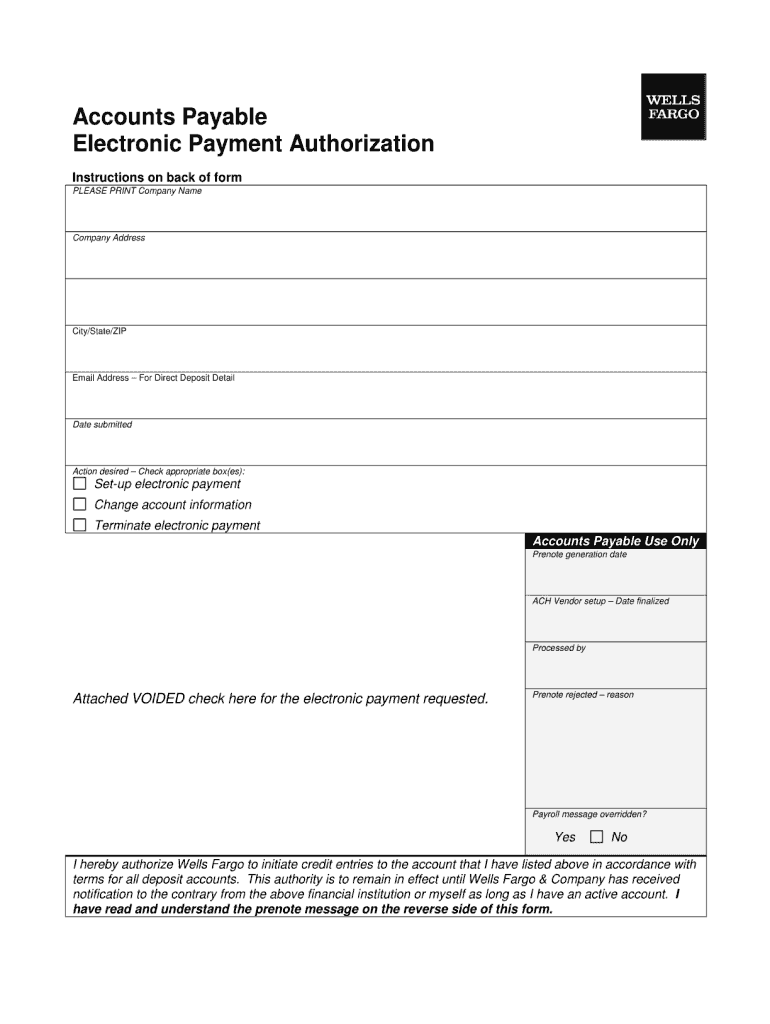 Ach Authorization Form Wells Fargo