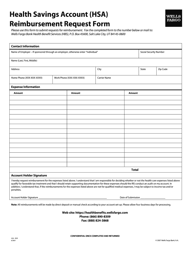 Wells Fargo Hsa Reimbursement Form