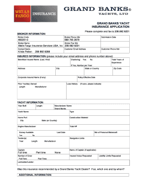 GRAND BANKS YACHT INSURANCE APPLICATION  Form