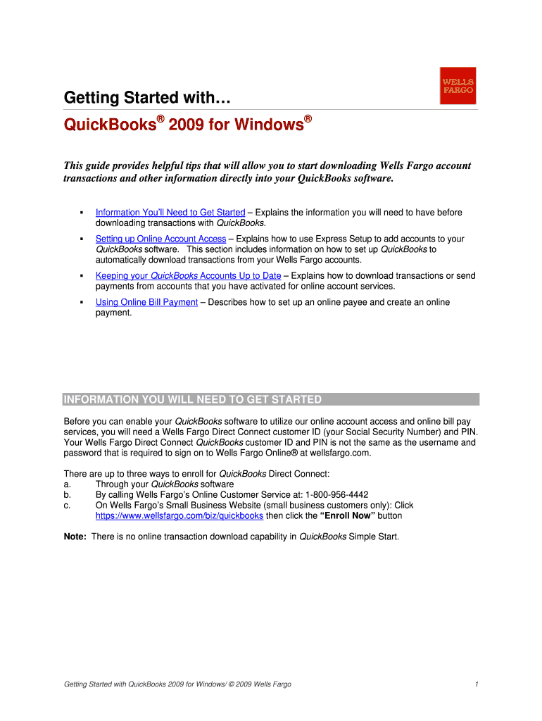 Getting Started with QuickBooks for Windows Wells Fargo  Form