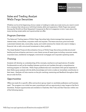 Wells Fargo SecuritiesSales and Trading Analystx  Form