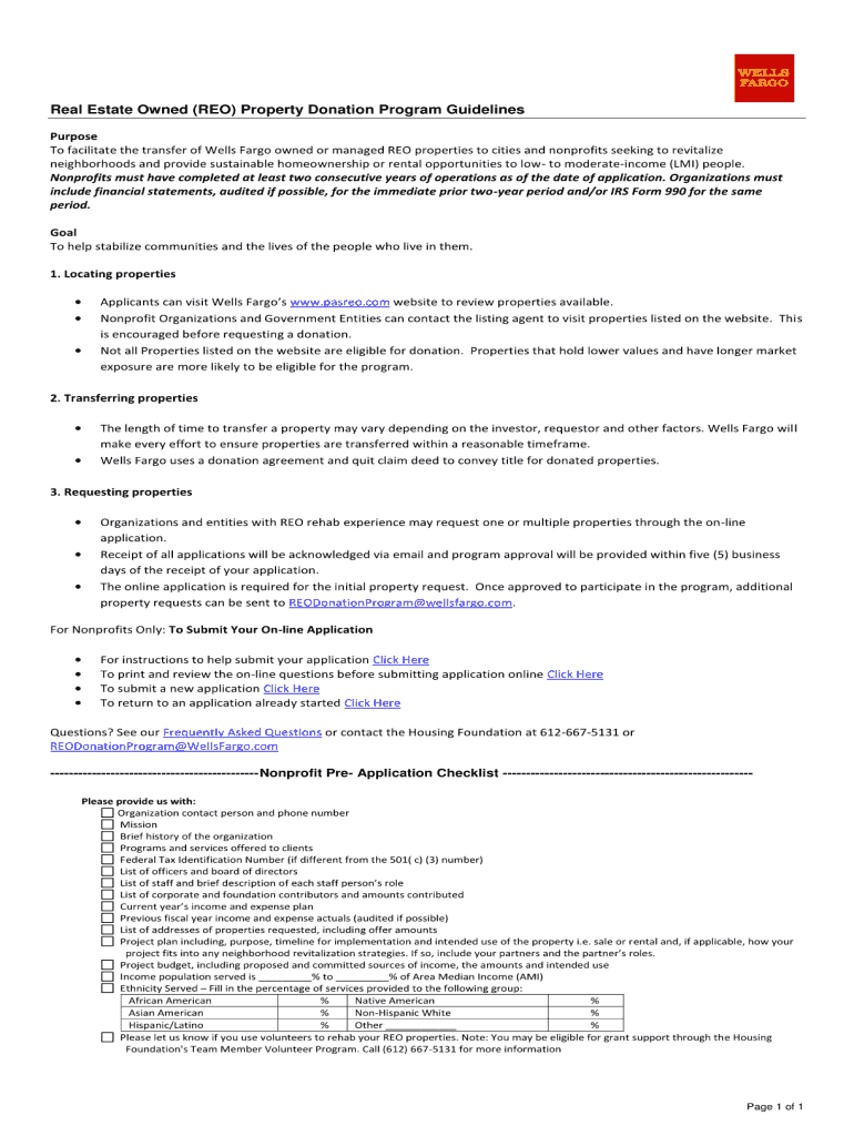 Wells Fargo Owned Foreclosures  Form