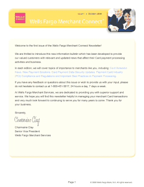 Welcome to the First Issue of the Wells Fargo Merchant Connect Newsletter  Form