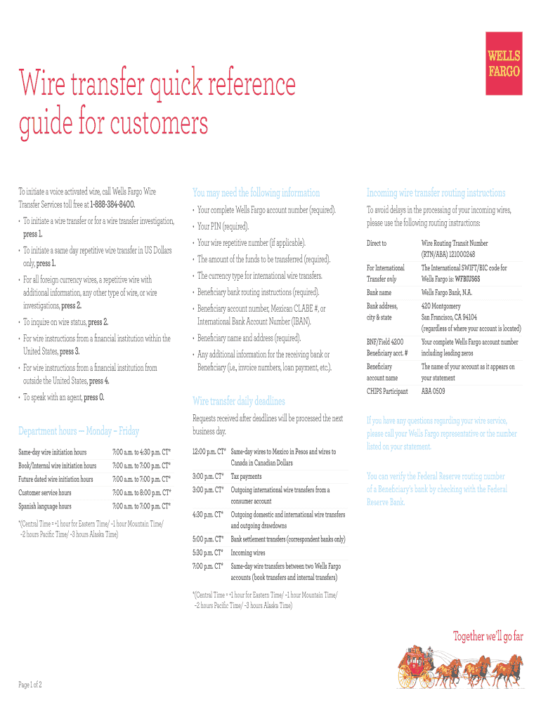 Wells Fargo Wire Instructions PDF  Form