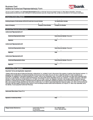  Business Card Additional Authorized Represetative Form 2018