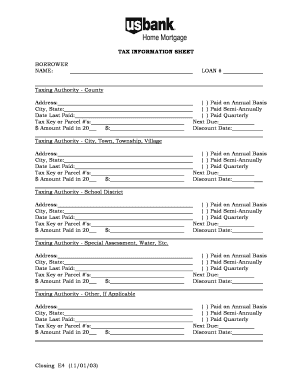 Tax Record Information Sheet