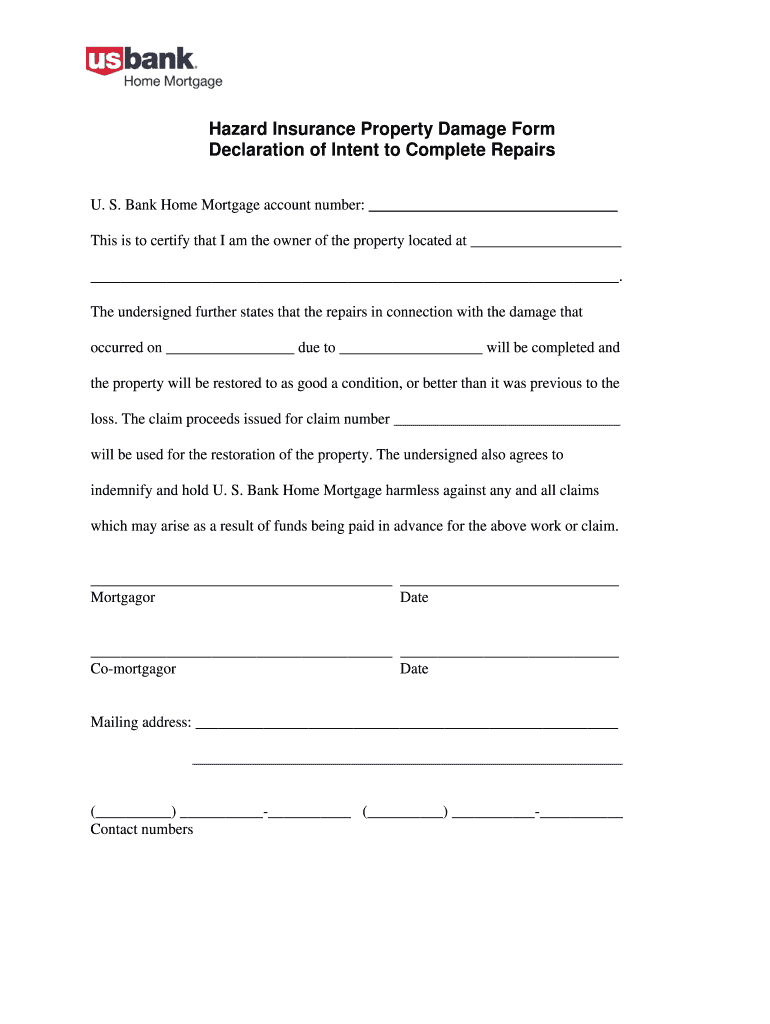Us Bank Declaration of Intent to Repair Form