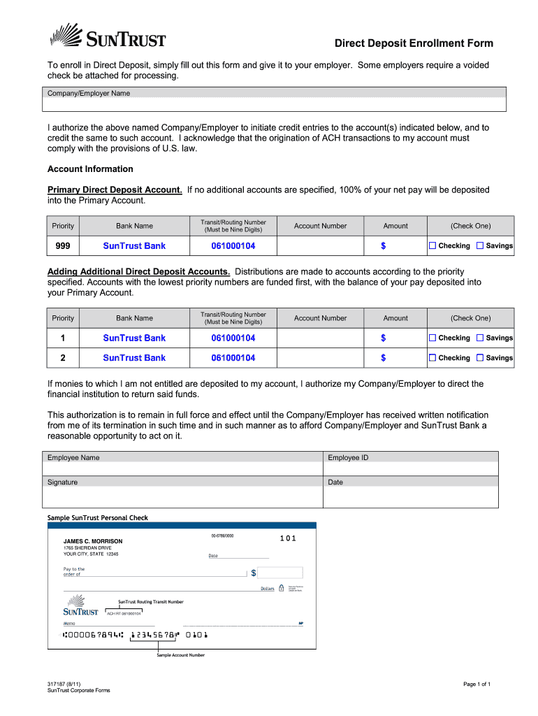  Suntrust Direct Deposit Form 2011-2024
