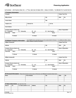 SunTrust NAPA Loan Program Financing Application  Form