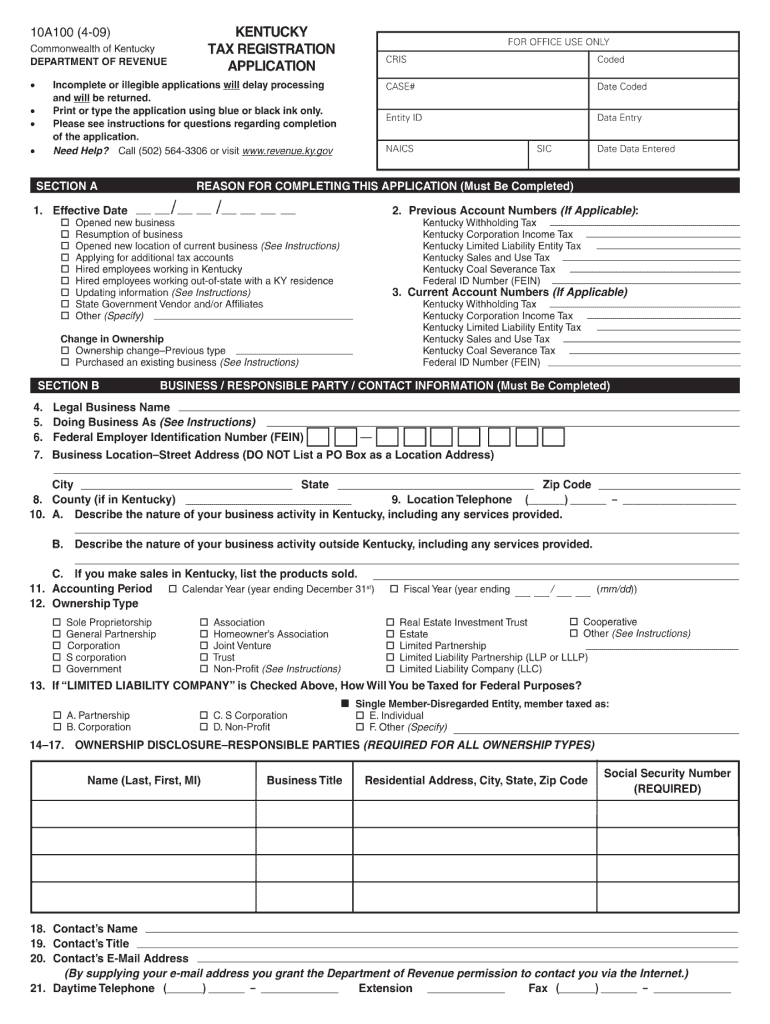  Kentucky Tax Registration Application Online Form 2020