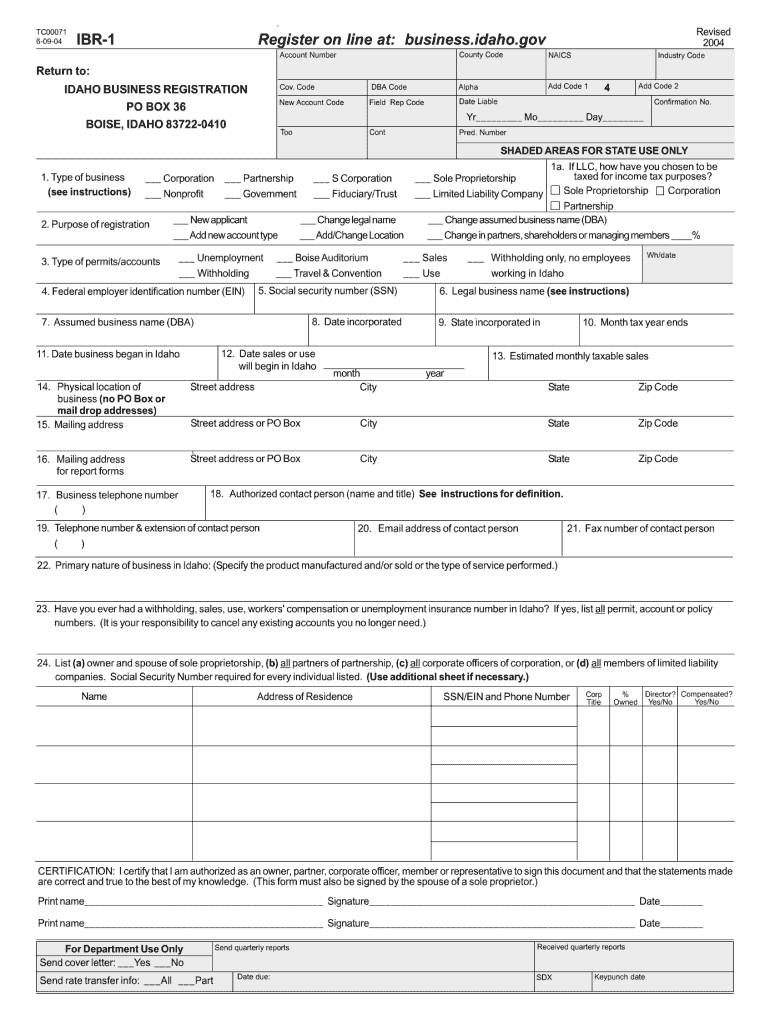  Idaho Ibr 1 2004-2024