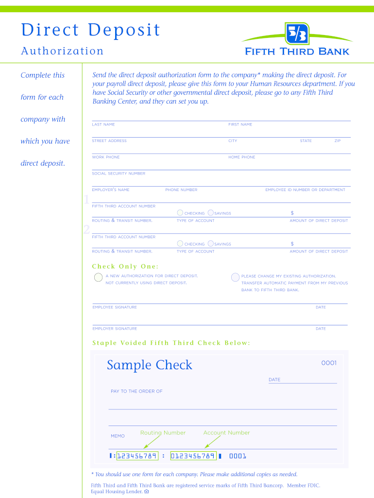 Fifth Third Bank Direct Deposit Form