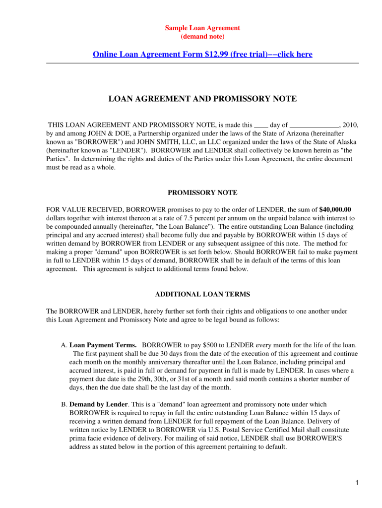  Loan Agreement Printable 2010-2024