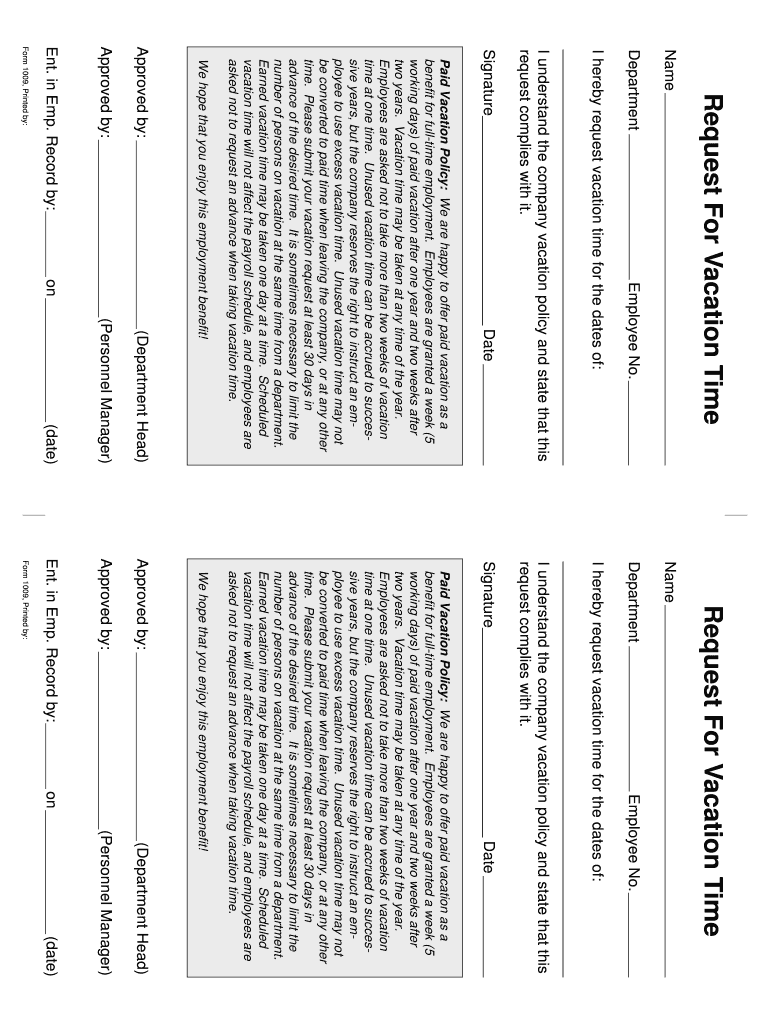 Request for V Acation T Ime  Forms Online