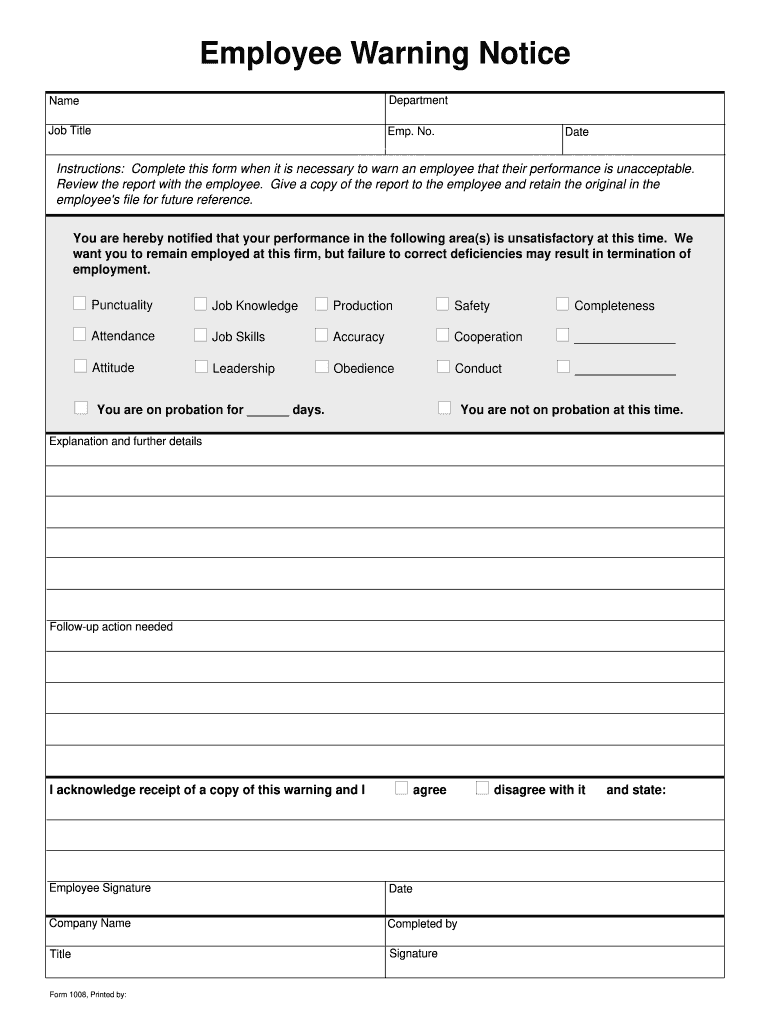 Employee Write Up Printable  Form