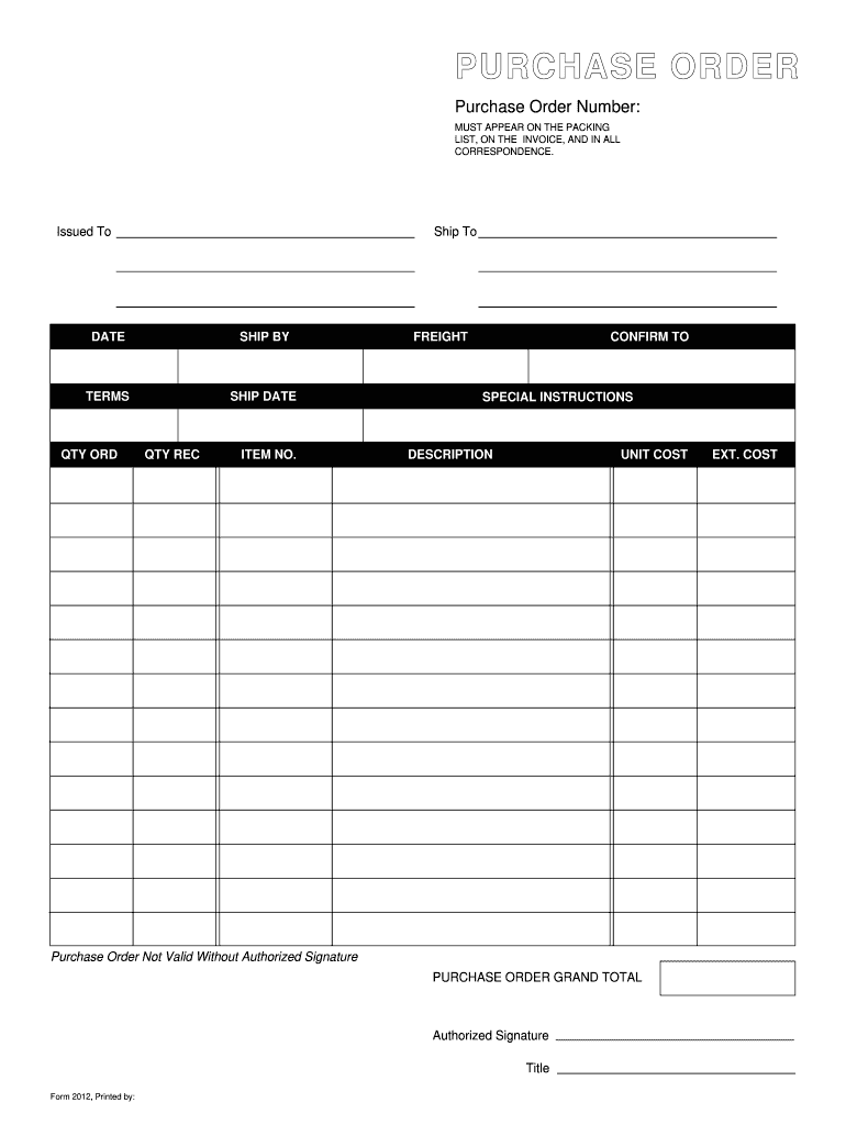  Purchase Order Template 2012-2024