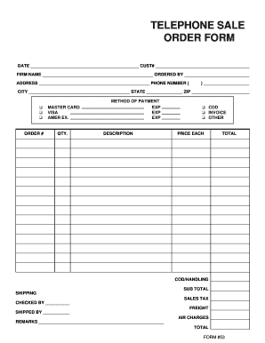 TELEPHONE SALE ORDER FORM Forms Online