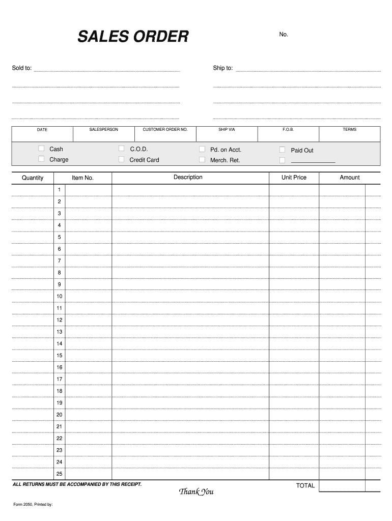 Sales Order Form Template