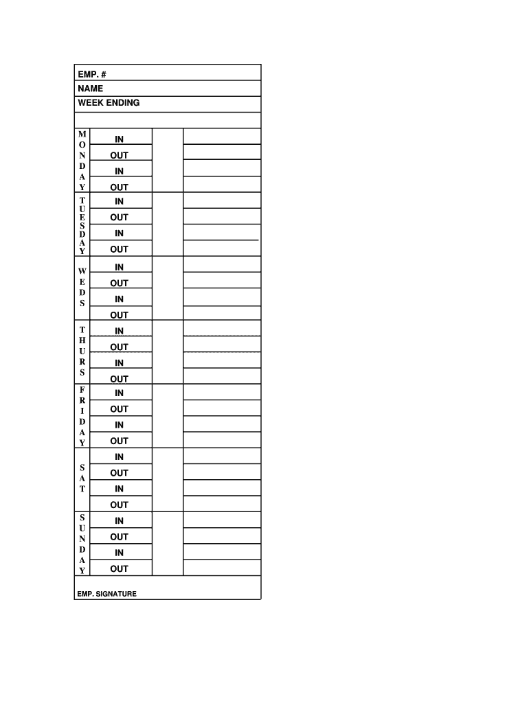 Blank Fillable Time Card  Form
