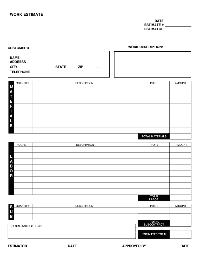 Estimate Form Fill Out and Sign Printable PDF Template signNow