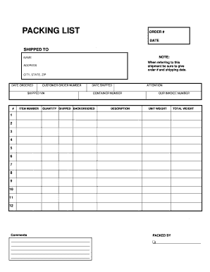 Orator Tochi træ Min Packing List Shipping Template Form - Fill Out and Sign Printable PDF  Template | signNow