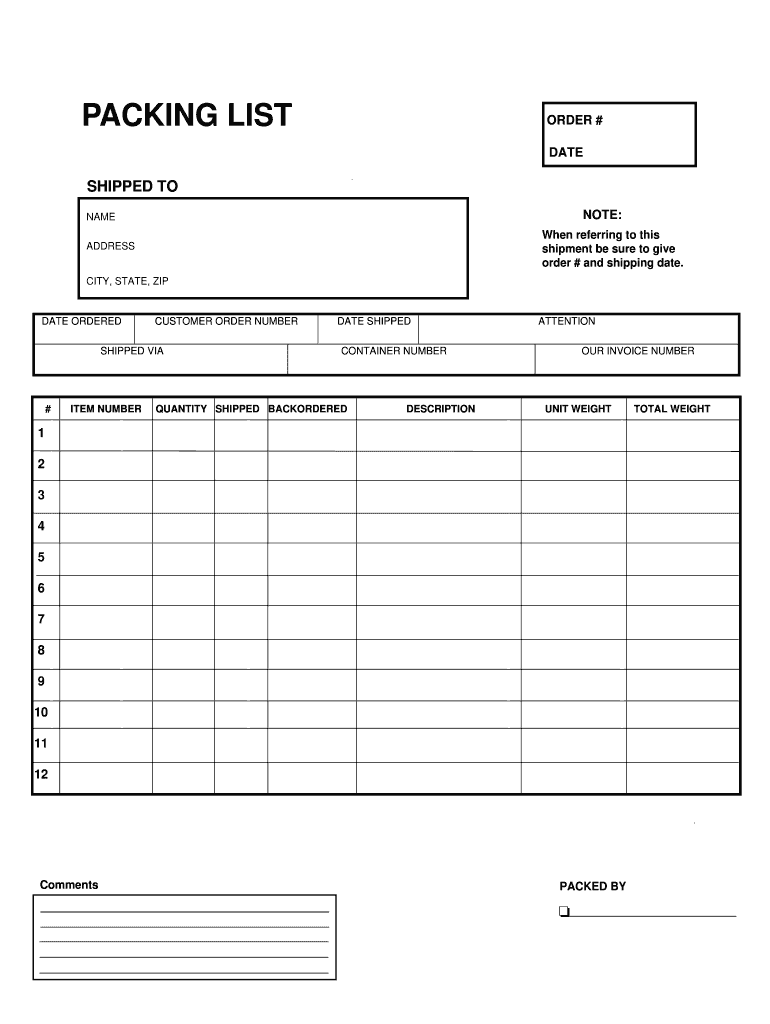 Packing Slip Template  Form