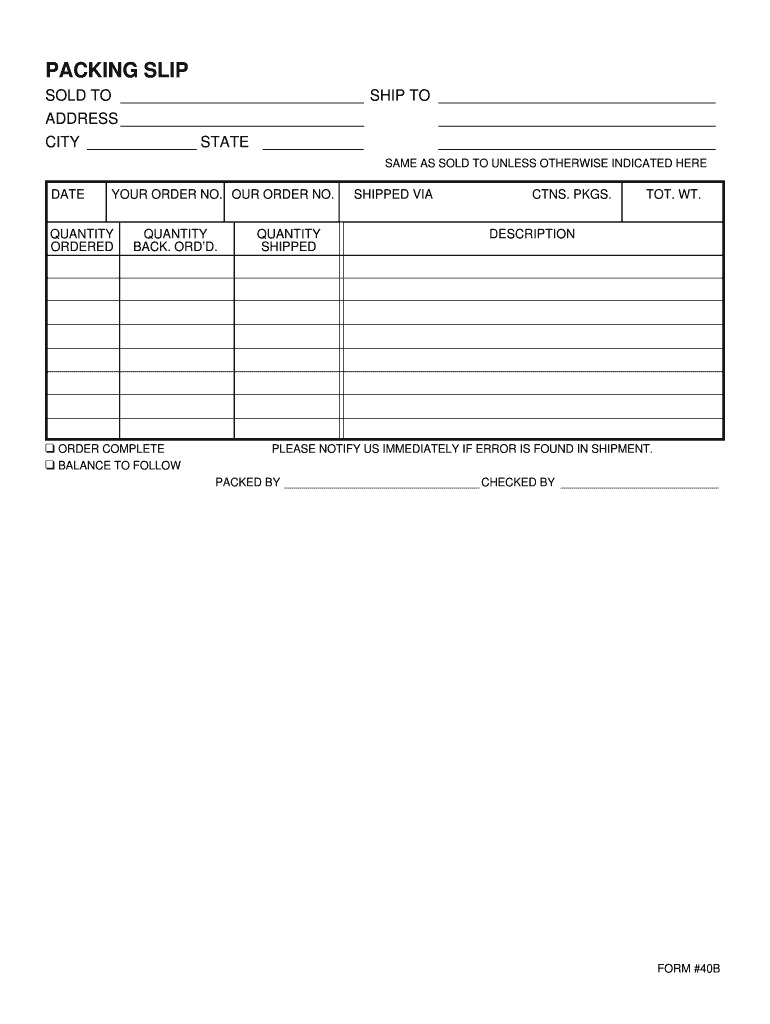 Packing Slip PDF  Form