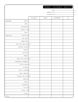 Yearly Expense Budget Forms Online